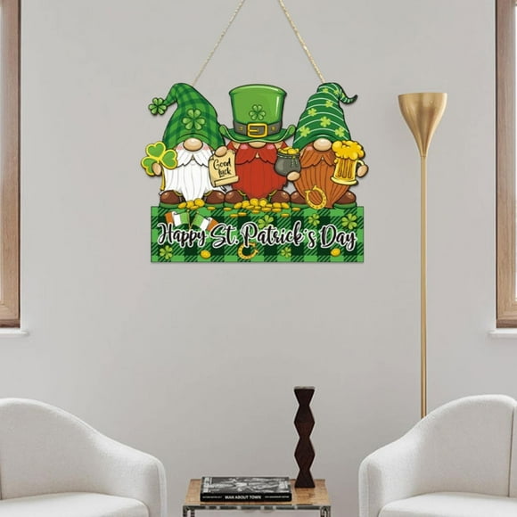 Likthione 50% off Clear!St. Day Door Signs For Front Door Gnome Wooden Hanging Sign Gnome Wreath Signs Luck Gnomes Green Gnomes Door Decoration For St Day Wall Rustic Farmhous