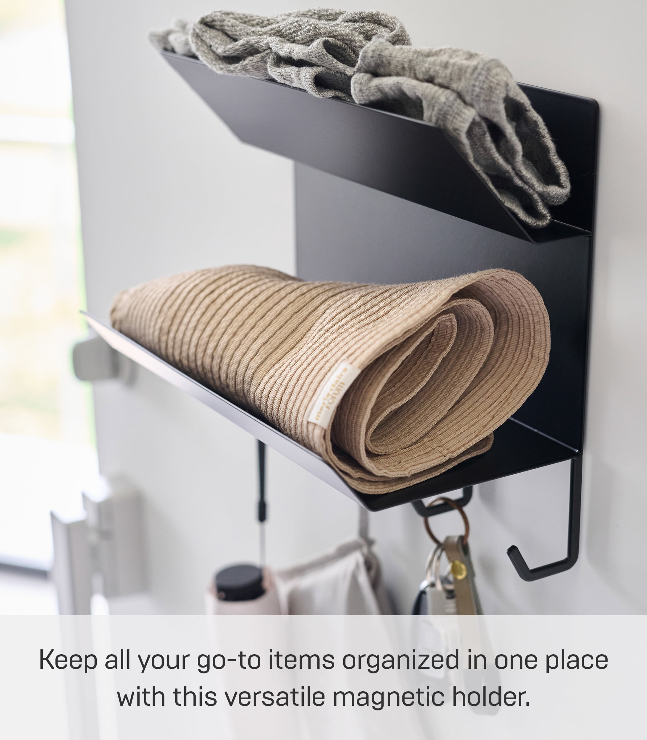 Yamazaki Home Magnetic Entryway Rack, Black, Steel, Magnetic