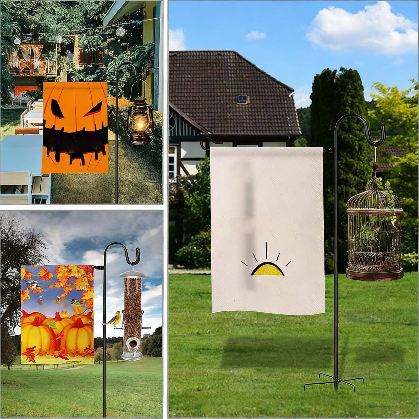 Heavy Duty Garden Pole Stand Holder with Secure Tiger Clip and Stoppers for Outdoor Bird Feeders and Seasonal Decorations
