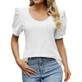 thumbnail image 1 of Cathalem Hauts d'Été pour Femmes Manches Courtes Col Rond T-Shirts Ajustés, Blanc S, 1 of 4