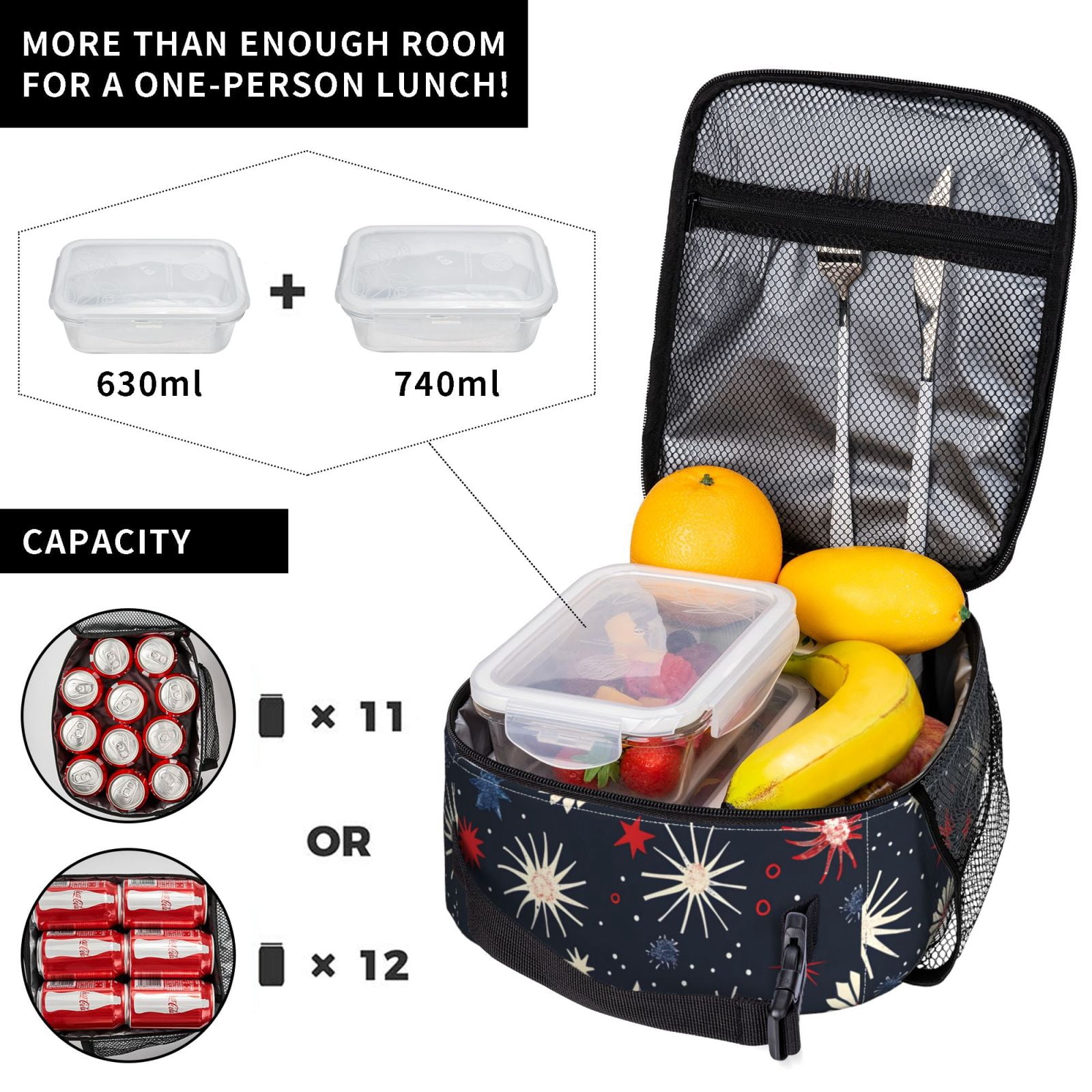 Lunch Bag For Women Men Insulated Portable Lunch Box Bento Box Office Picnic Travel Cooler Bag Independence Day Theme Star (7)