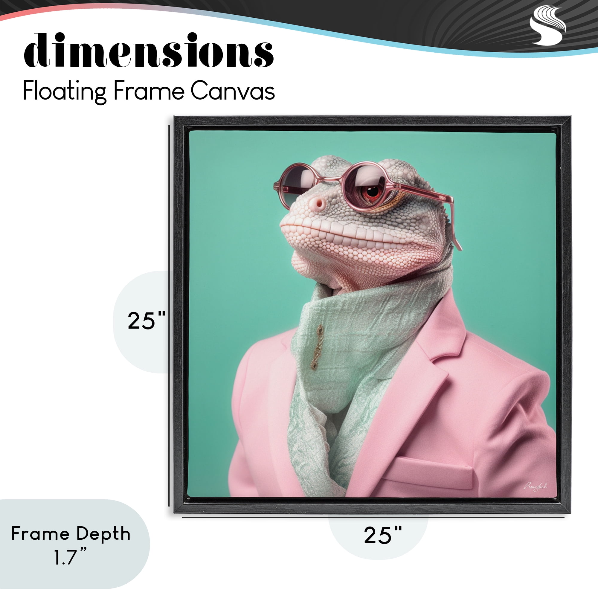 Stupell Industries Hipster Iguana Portrait Black Framed Floater Canvas Wall Art, design by Roozbeh
