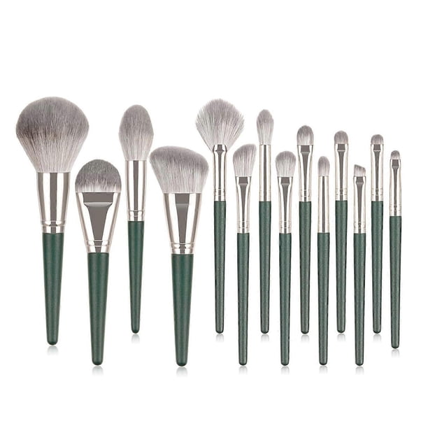 Makeup Brush Set 14 Pcs Premium Vegan Synthetic Bristles Hairs, Foundation Eyeshadow Powders Shadows Brows Concealer Lip Brushes-6 for Eye, Aluminum P
