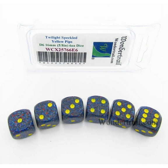 Twilight Speckled Dice with Yellow Pips D6 16mm (5/8in) Pack of 6 Wondertrail