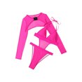 thumbnail image 2 of Gzhioc Women Bikini Swimsuit Set Solid Color Sleeveless Backless Halterneck Bodysuit and Long Sleeve Shrug Beachwear,S/M/L, 2 of 4