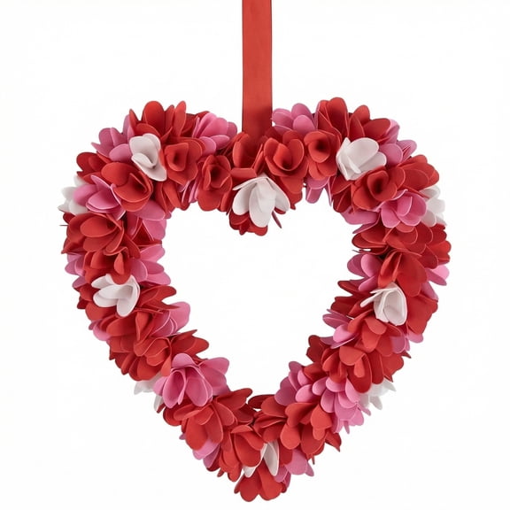 Valentine’s Day Artificial Floral Wreath 13.5 x 12.6 in – Foam Rose Heart Door Wreath Decor for Front Door, Home Entry, Wall, Wedding & Romantic Party