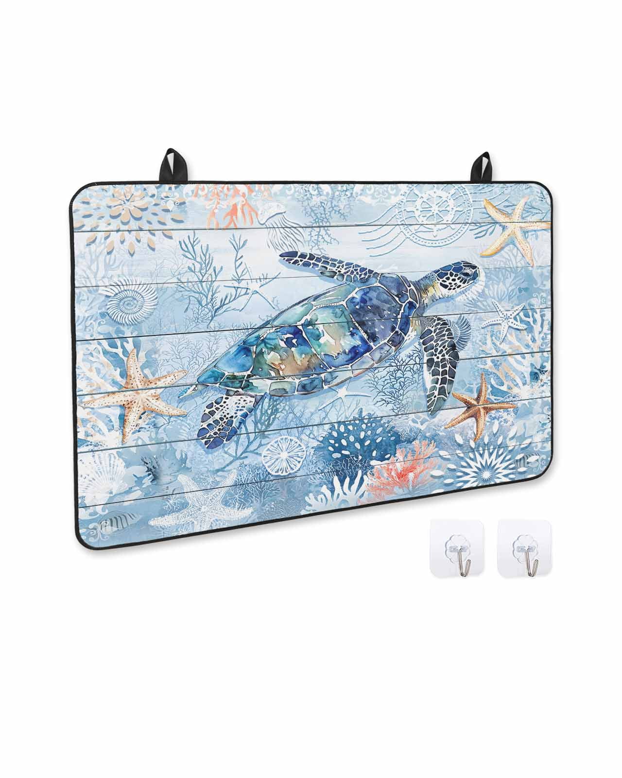 nqOlkjepod Large Induction Cooktop Protector Mat 24"x21", Blue Turtle Coastal Stove Top Covers for Electric Stove, Summer Beach Nautical Starfish Stove Burner Cover Mats, Glass Top Stove Cover