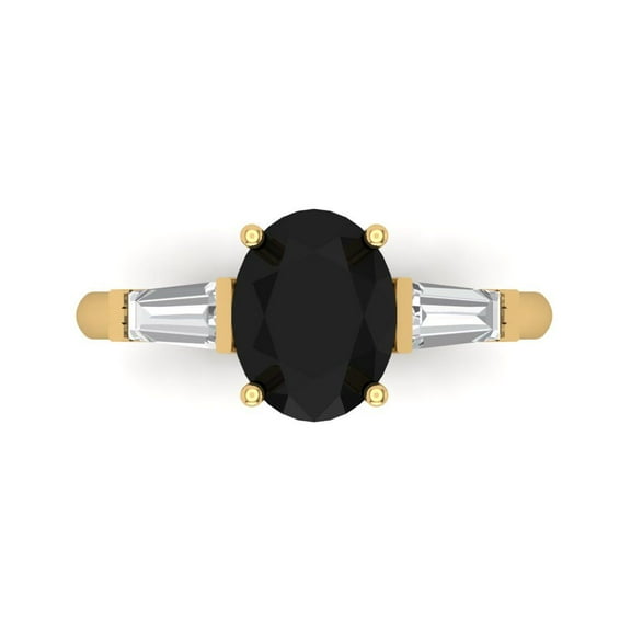 Three-Stone Engagement Ring for Women - 2.5ct Natural Onyx in 14K Yellow Gold Promise Ring