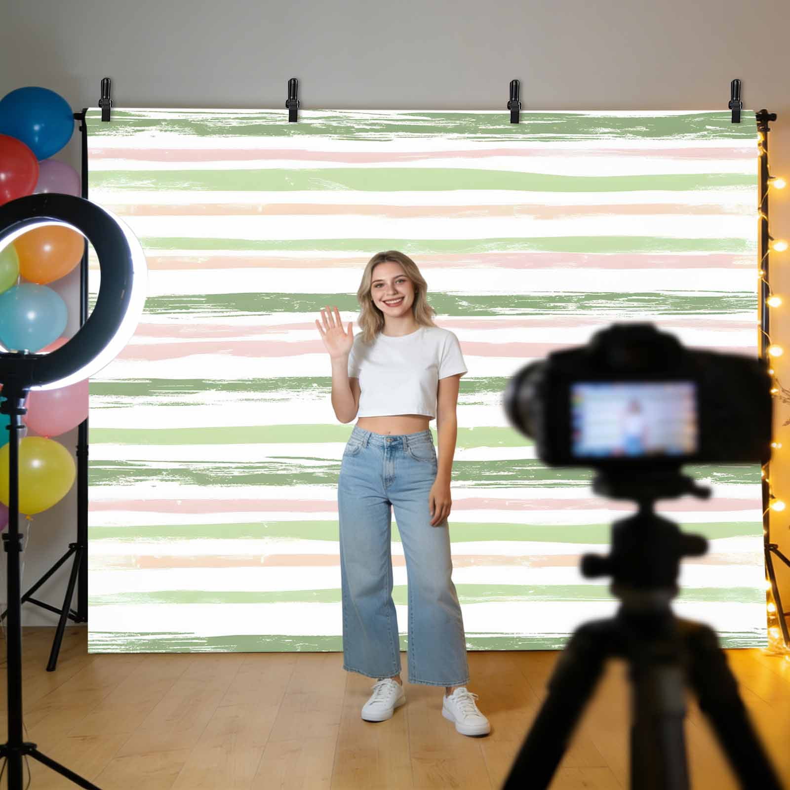 Green Pink Stripes Backdrop for Photography, Gradient Geometric Smear Art Paint Photo Backdrop Portrait Background Party Banner Photo Backgrounds for Studio Booth Props, 7x5ft