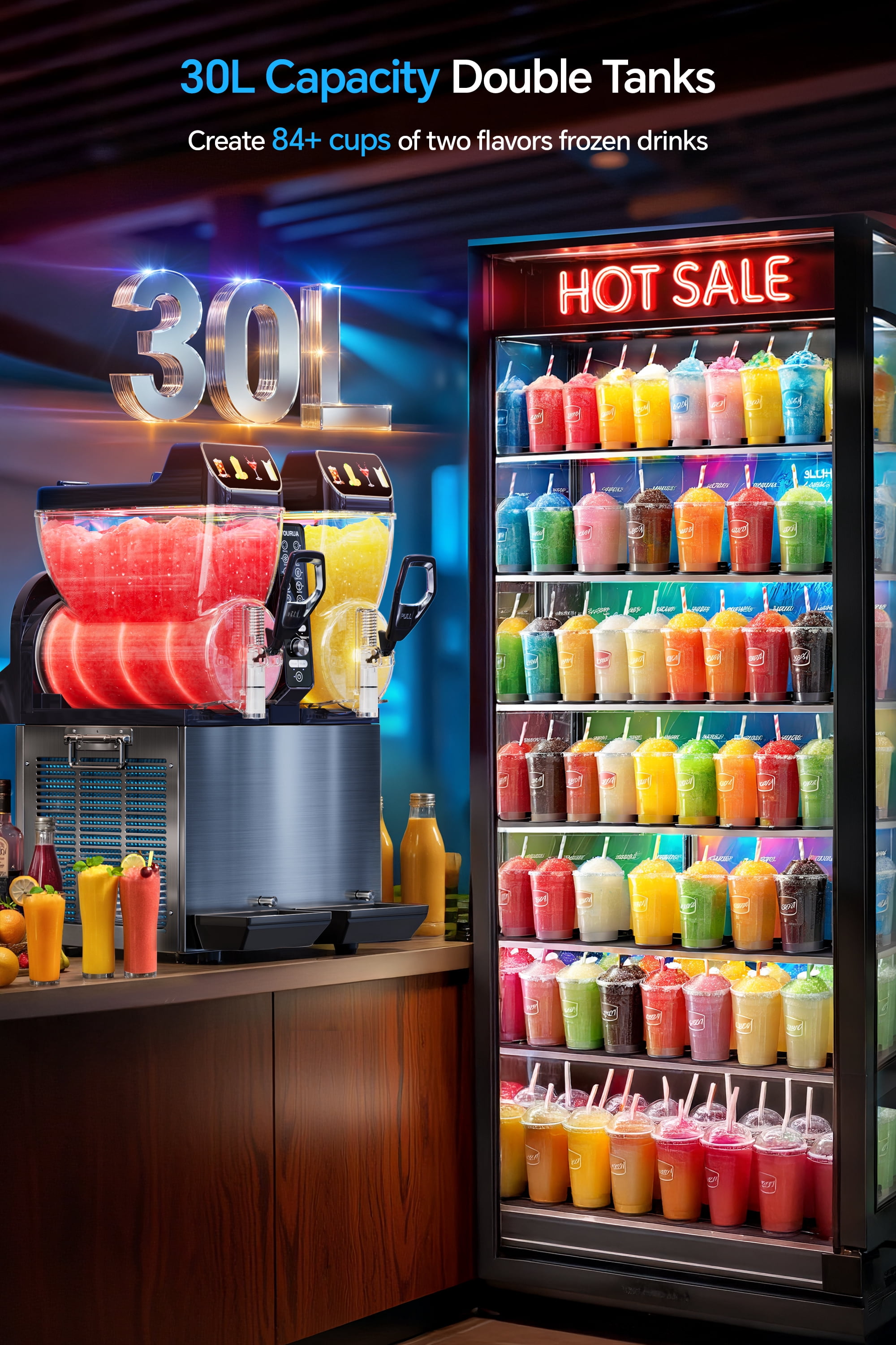 Tessanovi Commercial Slushie Machine, Margarita Daiquiri Wine Frappe Slush Frozen Drink Machine, 30L