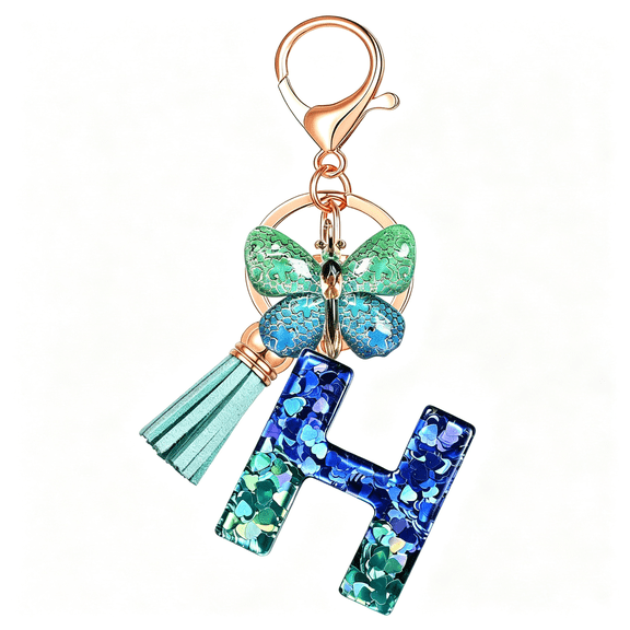 DESIGNICE Initial Letter Keychains for Women Tassel Butterfly Pink Purple Cute Car Keychain for Wallet Backpack Bag Charm Durable Stainless Steel Necklace for Women