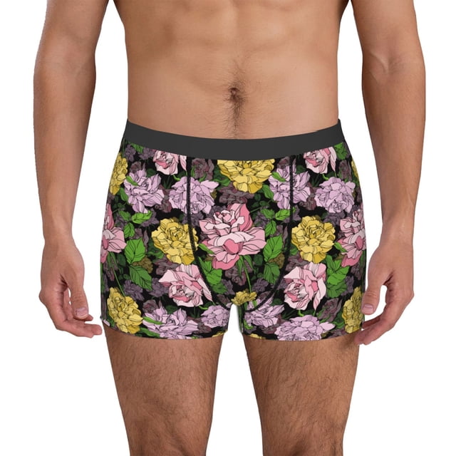 Xecao Colorful Roses Print Men's Boxer Briefs with Soft Elastic Waistband and 3D Space Capsule Design Breathable Comfortable Underwear-X-Large