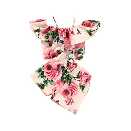 

GWAABD Toddler Outfits Polyester Girls Summer Clothes Set Love Print Short Sleeve T Shirt Top Stretch Shorts Set 2PCS Casual Outfits 90