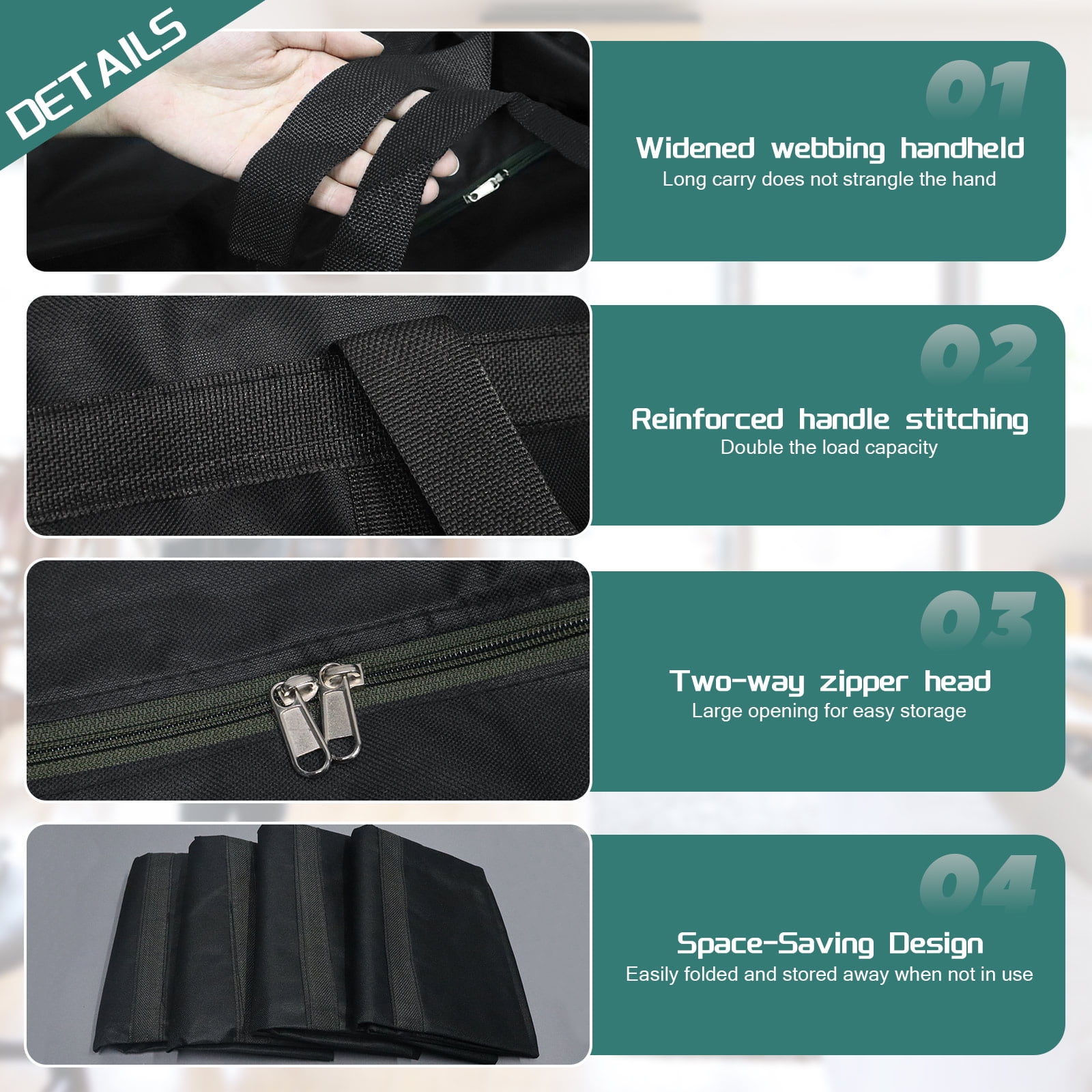 LELE LIFE 4Pcs 101L Extra Large Heavy Duty Moving Bags, Wear-Resistant Oxford Totes for Storage Bags, Moving Supplies Alternative to Packing Moving Boxes, Black