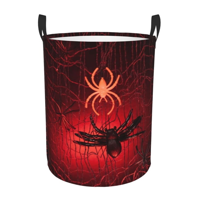 Balery Black Spider Web With Spiders Cesta de ropa redonda con asas, impermeable, independiente, para ropa, juguetes, dormitorio y familia-Medium