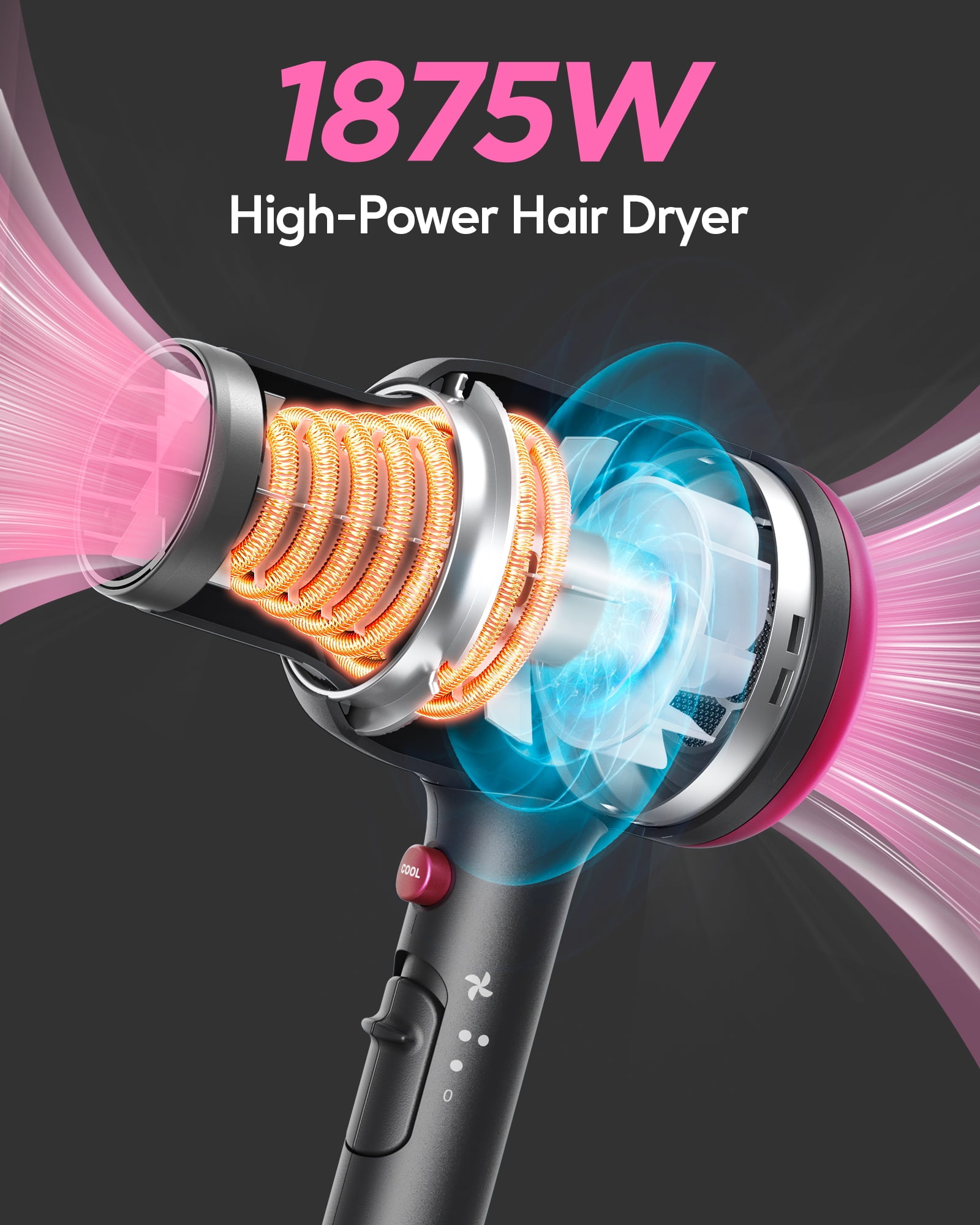 Wavytalk Ionic Hair Dryer, 1875W Blow Dryer with Diffuser for Curly Hair Quiet Compact Design, Black
