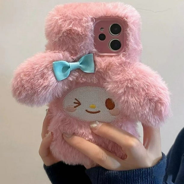 Funda de teléfono de felpa de dibujos animados 3D Sanrio Kuromi Cinnamoroll para iPhone 14 13 12 11 Pro Max Mini XR XS MAX 8X7 SE, funda trasera Y2k Girl Fivean unisex