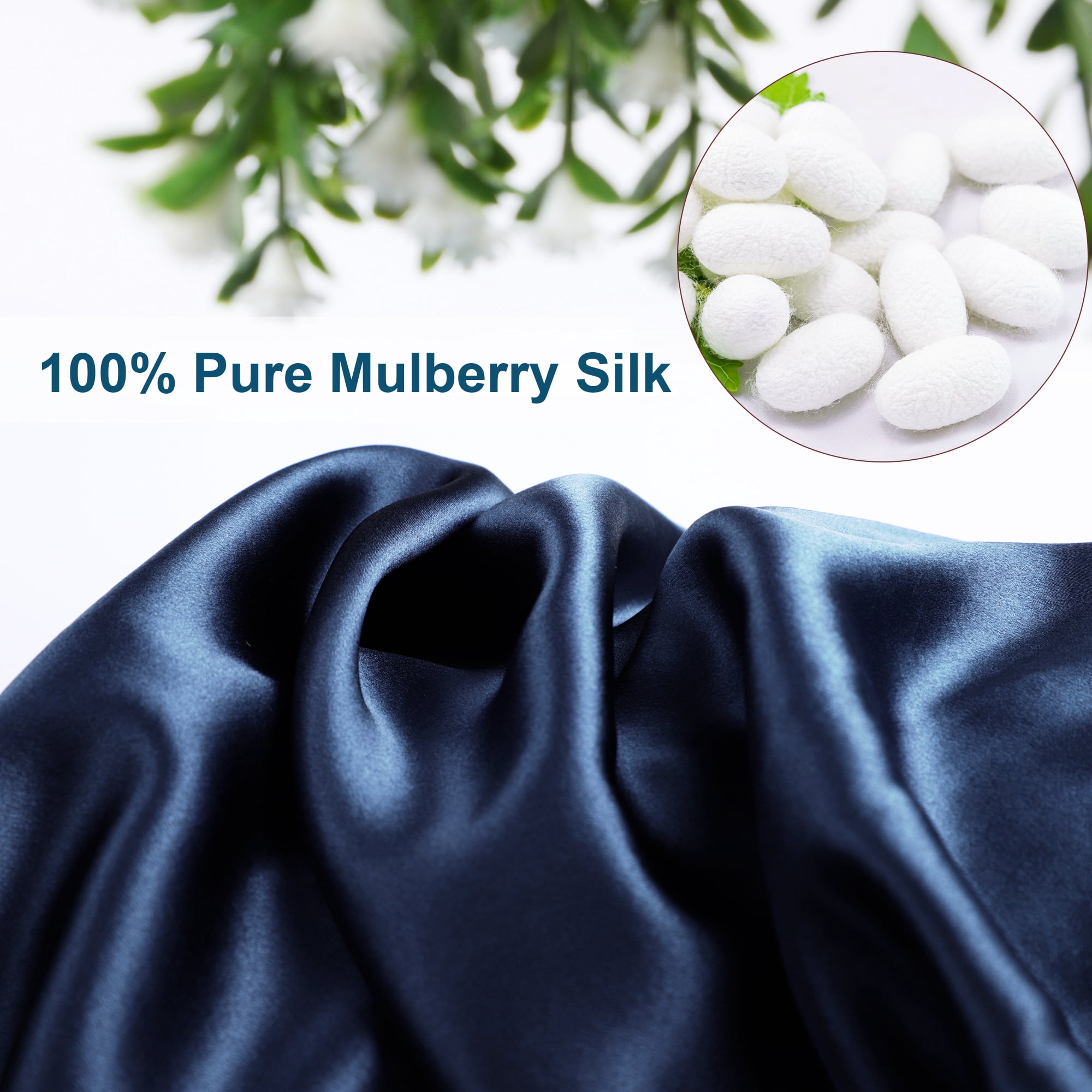 PiccoCasa 1 Pc 19 Momme Silk Pillowcase with Hidden Zipper Standard/Queen Navy Blue