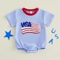 thumbnail image 2 of Staki 4th of July Baby Boy Girl Outfit Fourth of July Bubble Romper Short Sleeve Onesie Newborn Independence Day Clothes 6M 12M 18M Blue,3-6 Months, 2 of 9