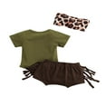 thumbnail image 3 of 3Pcs Baby Girls Summer Tracksuits Print Short Sleeves Romper Solid Color Shorts Headband, 3 of 7