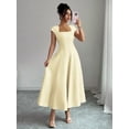 thumbnail image 7 of Pale Yellow Womens Square Neck Cinched Waist A-Line Midi Dress For Spring Summer Casual Vacation, 7 of 7