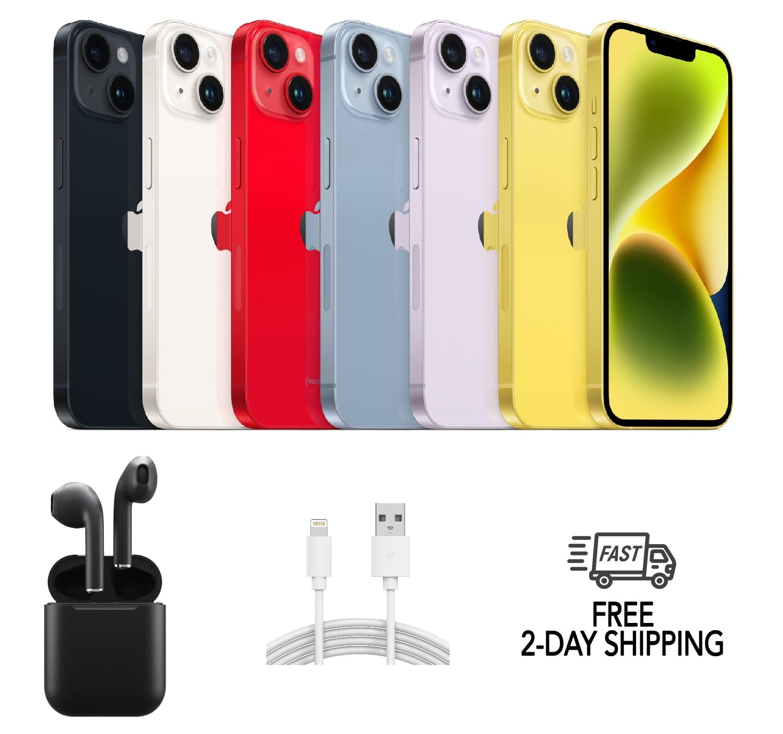 Restored Apple iPhone 14 A2649 (Fully Unlocked) 128GB Blue w/ Wireless Earbuds (Refurbished)