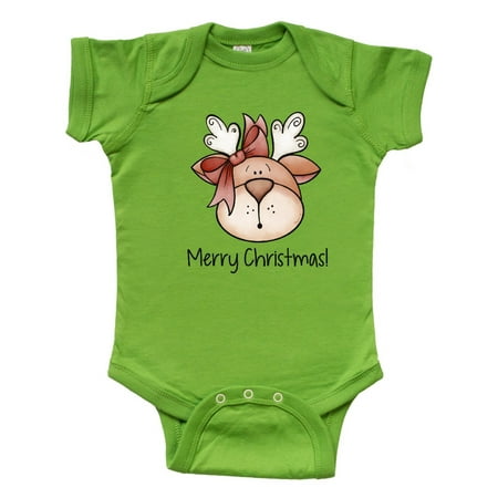 

Inktastic Merry Christmas Reindeer Head Gift Baby Boy or Baby Girl Bodysuit