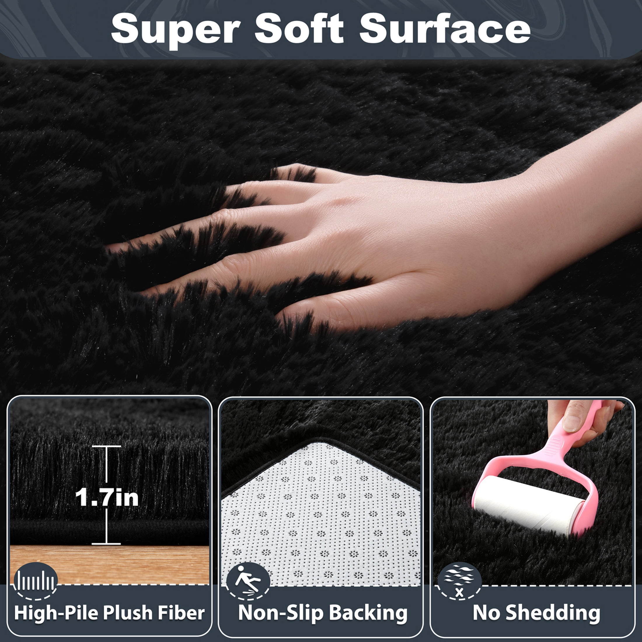 KIXINWA 5x7 Washable Large Area Rug for Living Room, Fluffy Shag Rug for Bedroom, Ultra Soft Plush Non Slip Carpet for Indoor Floor Bedside Nursery Kids Girls Room Dorm, Home Decor Aesthetic, Black