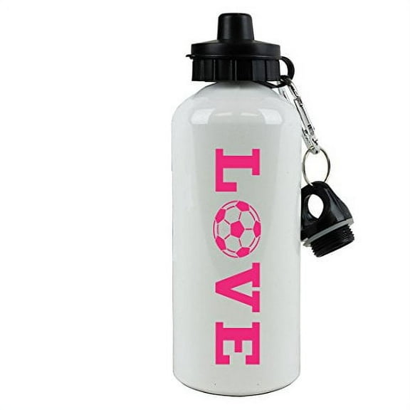 White Aluminum Hot Pink LOVE Soccer, 20-Ounce (600 ML) Sport Water Bottle with Sports Top, Carabiner