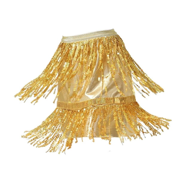Falda con borlas de lentejuelas, falda con flecos de lentejuelas, moda bohemia para escenario de festival de música Dorado