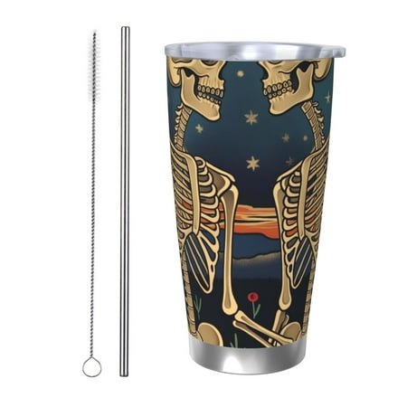

Lukts Romantic Skeletons Under Moon for 20OZ Car Cup Stainless Steel Direct Drinking Straw Thermos Cup Suitable for Office Travel and Car-Straw Two-piece Set