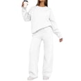 thumbnail image 2 of Yutgune Women's 2 Piece Sweatsuit Oversized Crew Neck Long Sleeve Sweatshirt Wide Leg Pants Casual Fall Loungewear Outfit, 2 of 7