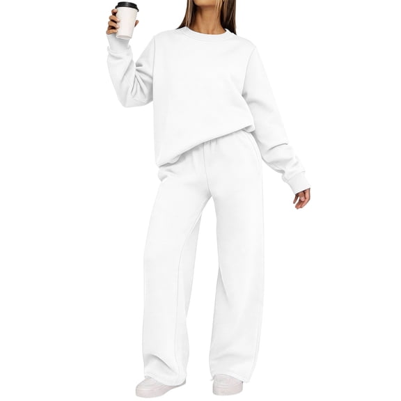 Trikvn Womens Sweatsuits 2 Piece Set Casual Crewneck Long Sleeve Sweatshirt and High Waisted Wide Leg Sweatpants Matching Sets Fall Tracksuit Lounge Activewear Outfits