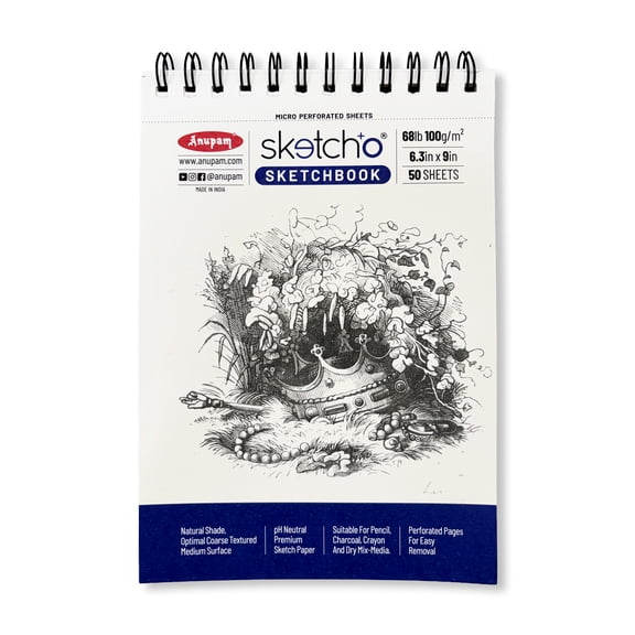 Anupam Sketch-O Sketchbook A5 | 50 Sheet 100 Pages | 100GSM | Top Spiral-Bound Sketchpad for Artists for Marker Colored Pencil Charcoal