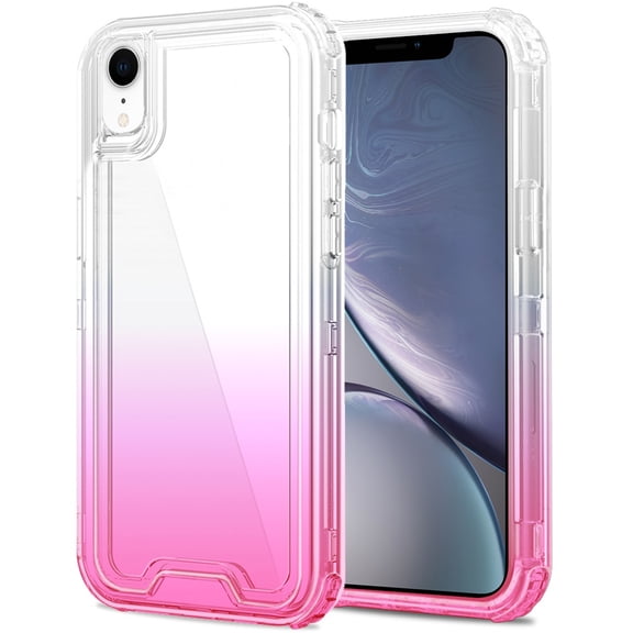 For iPhone XR 3in1 Two Tone Shockproof Transparent Hybrid Case - Clear Pink