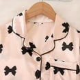 thumbnail image 4 of OGLCCG Girls Silk Satin Pajama Set Short Sleeve Button Down Sleepwear and Shorts Cute Bow Prinetd Sleepwear Pjs Sets for Kids 8-12 Years, 4 of 5