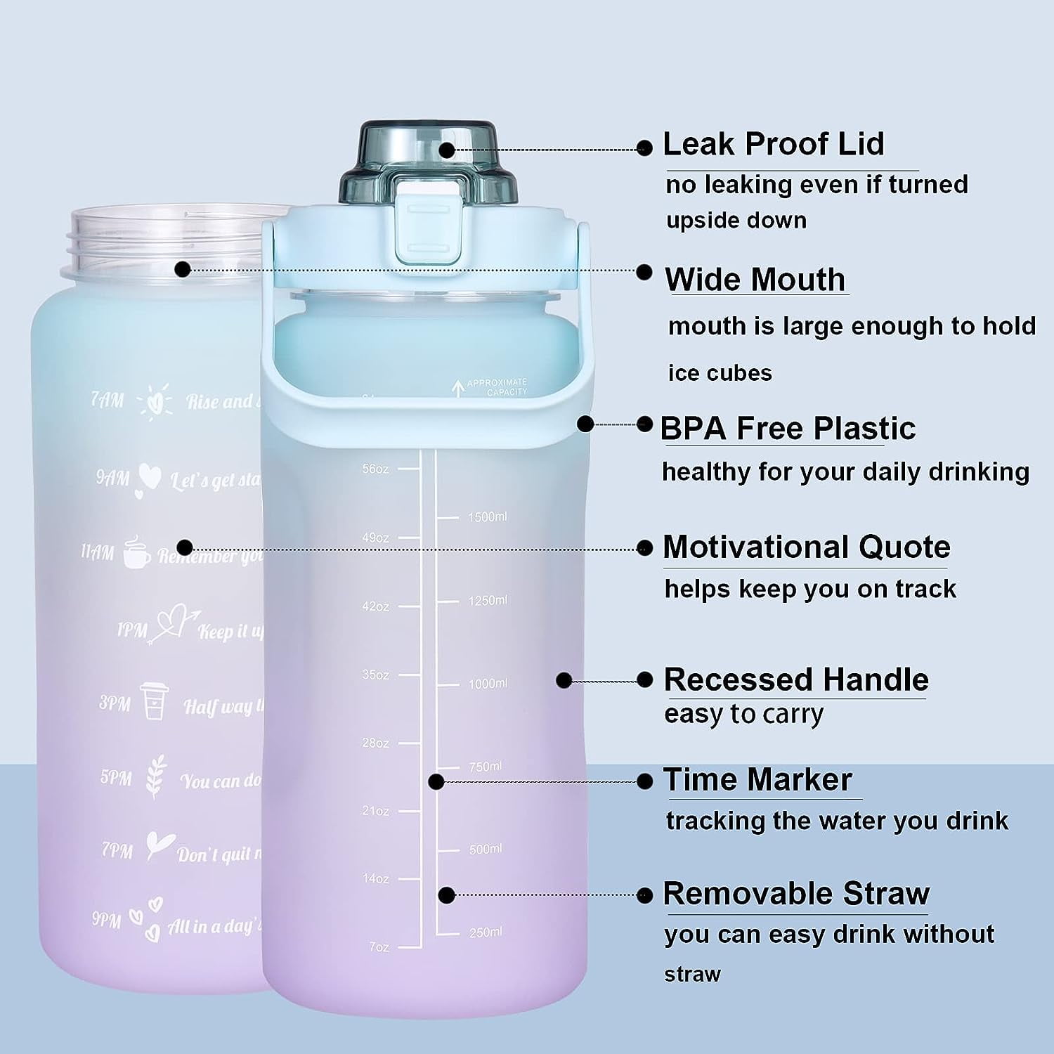 SOXCOXO Half Gallon Motivational Water Bottle with Time Time Maker