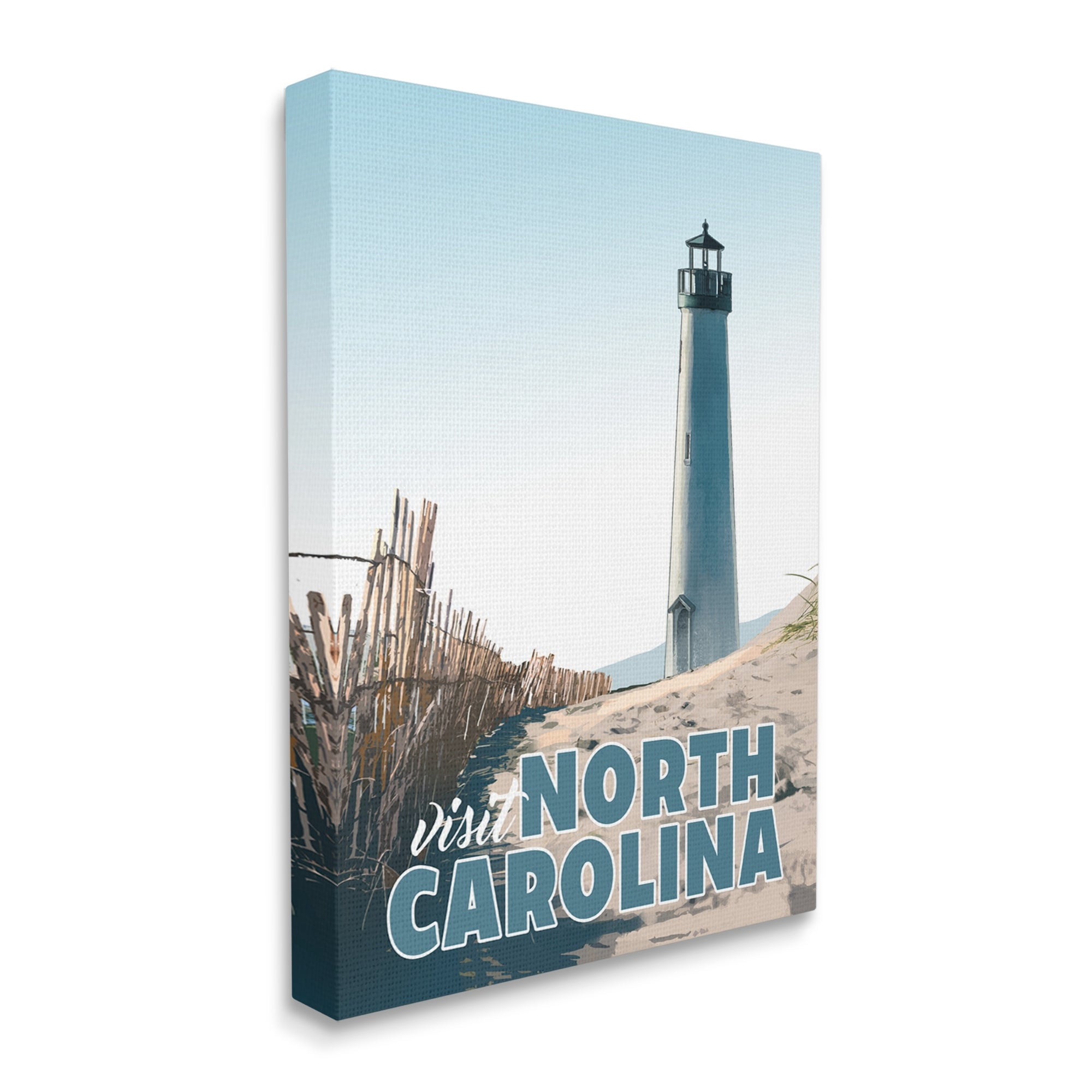 Stupell Industries Visit North Carolina Beach Lighthouse Seaside Sand Graphic Art Gallery Wrapped Canvas Print Wall Art, Design by David Owens Illustration