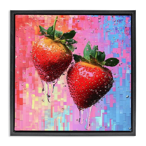 Stupell Industries Lush Strawberries with Water Drip Food & Beverage Painting Black Floater Framed Canvas Art Print Wall Art, 18 x 18