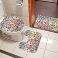thumbnail image 5 of Spring Gnomes Bathroom Rugs Set Watercolor Purple Blue White Floral Leaf Linen Texture Wood Grain Non Slip Absorbent Bath Mats 3 Piece Set, U-Shaped Floor Mat, Toilet Seat Cover Small Size, 5 of 9