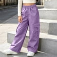 thumbnail image 4 of DJDLJWCJ Girls Cargo Pants Elastic Waist Wide Leg Pull On Pants Side Pocket Solid Color School Uniform Pants Purple Size 14, 4 of 9