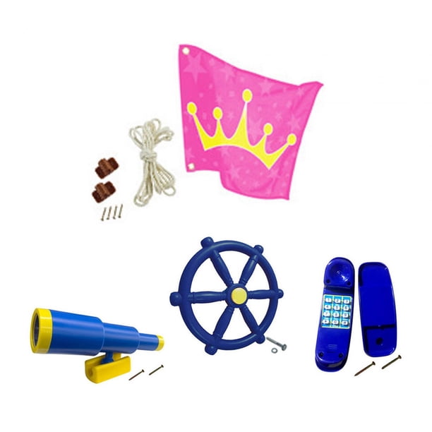 Equipo de juegos al aire libre, telescopio pirata, juego de columpios de alta resistencia, accesorios, piezas de barco pirata para patio trasero, casa 4 piezas Hugo Rueda de juegos