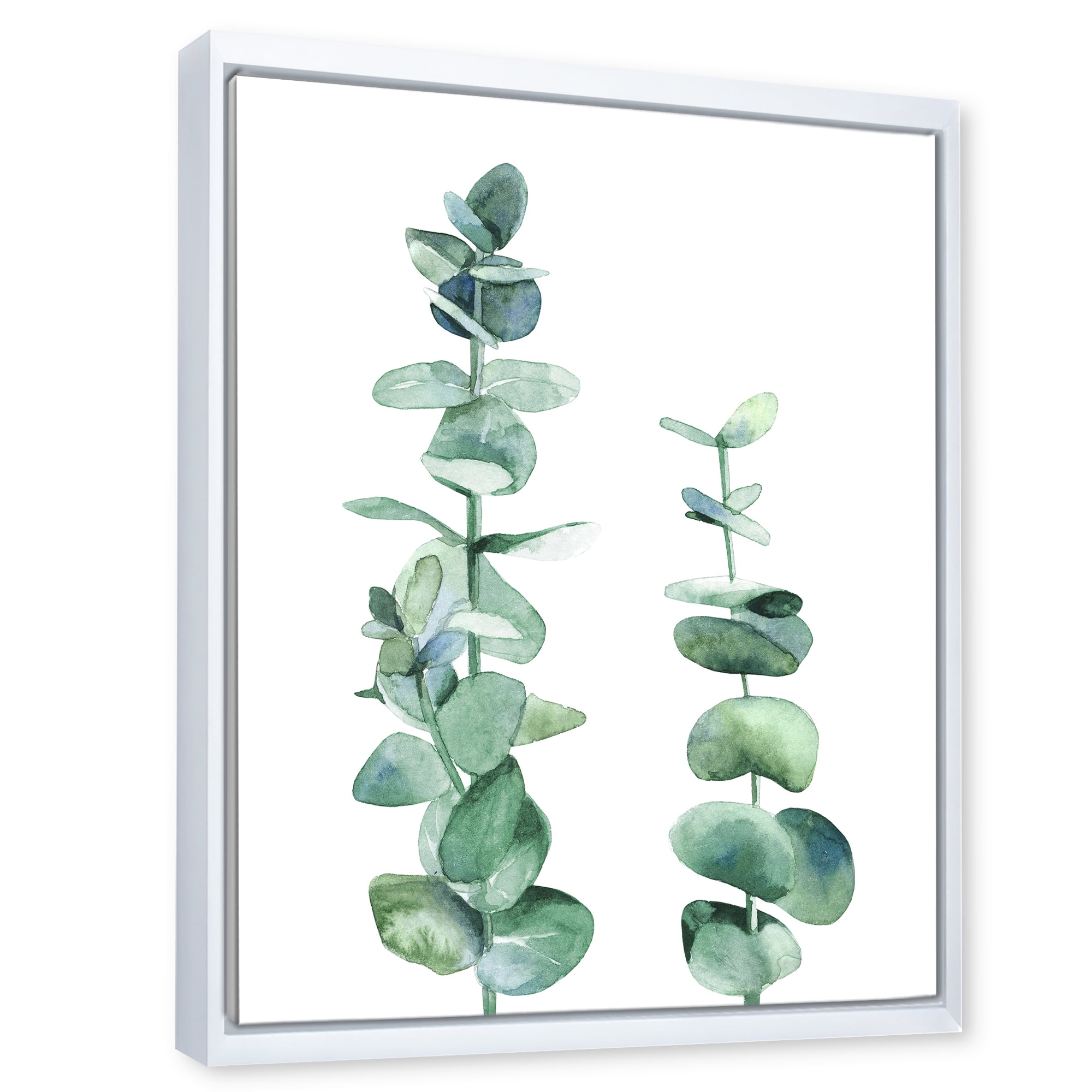 Designart 'Green Eucalyptus Branch' Tropical Framed Canvas Wall Art Print