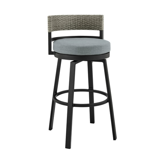 Retro Swivel Bar Stool Outdoor Patio Aluminum Chair Grey Cushions
