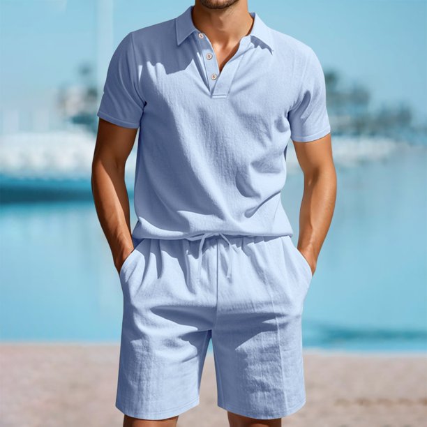 WILLBEST Traje de Verano para Hombre, de Carga Corta, Holgado, Informal, Transpirable, de Manga Corta, de Lino
