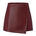 thumbnail image 2 of Tqcoqu Women's Faux Leather Mini Skirt, High-Waisted Leather Side Zipper Bodycon Skirt Pants with Asymmetrical Hem,Wine,Women's S-XL, 2 of 8