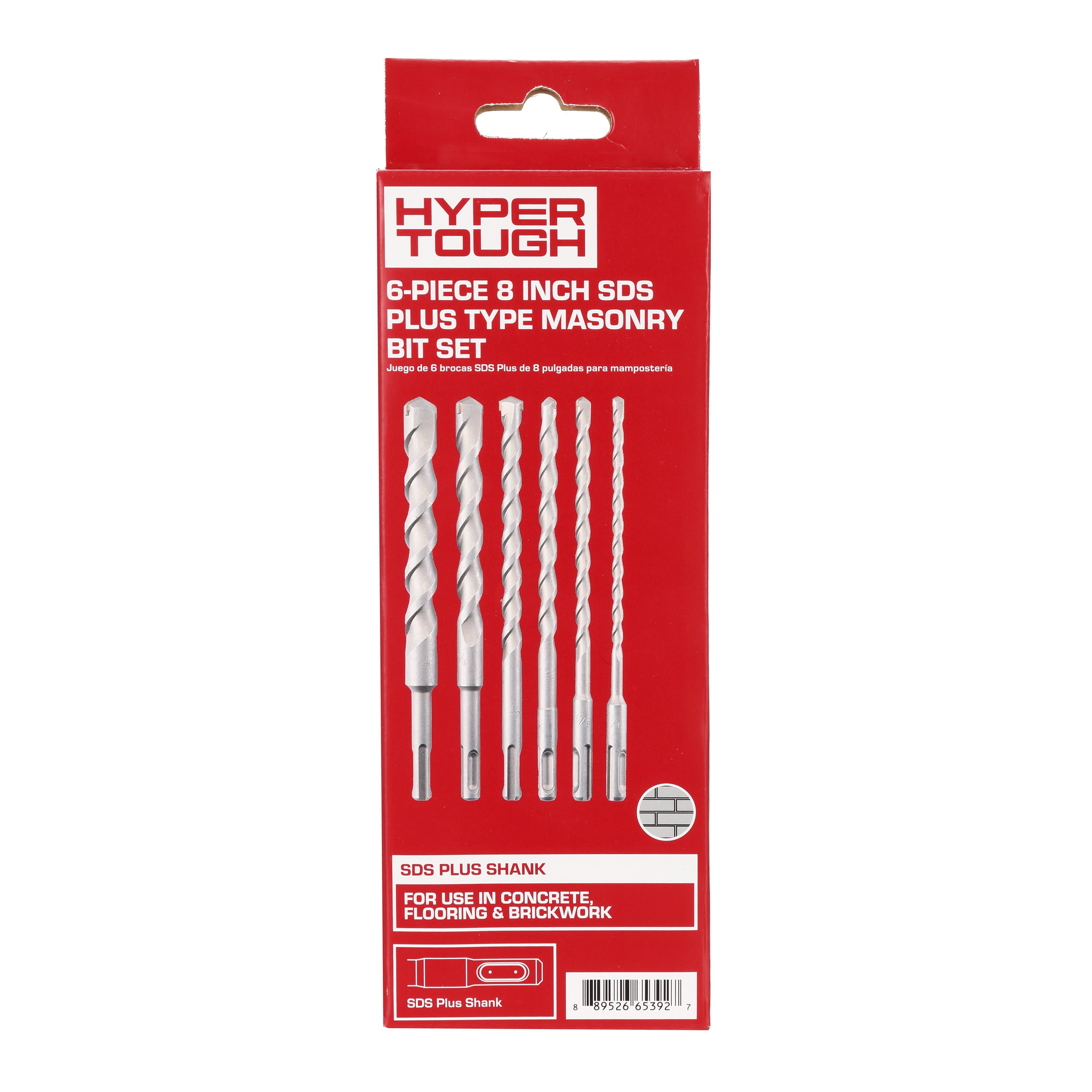 Hyper Tough 8-Inch SDS Plus Type Masonry Bit Set, 6 Pieces