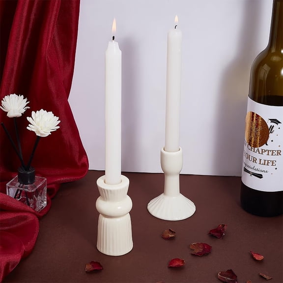 2 Styles Ceramic Candle Holder Set Vintage Style Tall Pillar Candlestick Holder for 0.75" Taper Candle Home Farmhouse Wedding Party Table Centerpiece Decoration Cream Colour