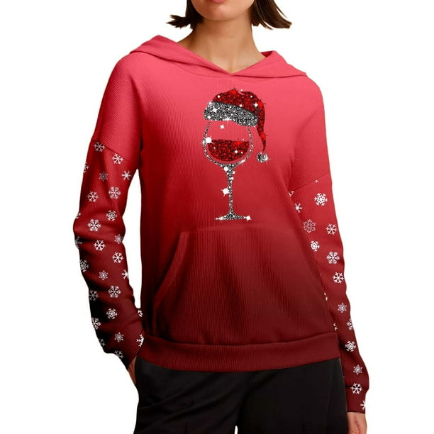 WILLBEST Sudadera de Mujer Cozy Style de Manga Larga con Capucha y Estampado Festivo, Ideal para Estar Cómoda En Casa y para Actividades Al Aire Libre Chica