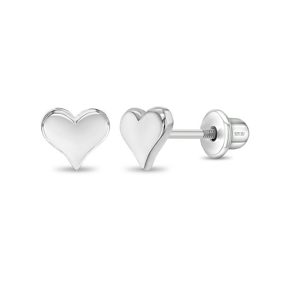 Polished Heart Baby / Toddler / Kids Earrings Screw Back - Sterling Silver